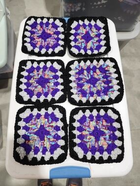 Handmade Crochet Granny Squares - Purple & Multicolor 6pc #11,12,13